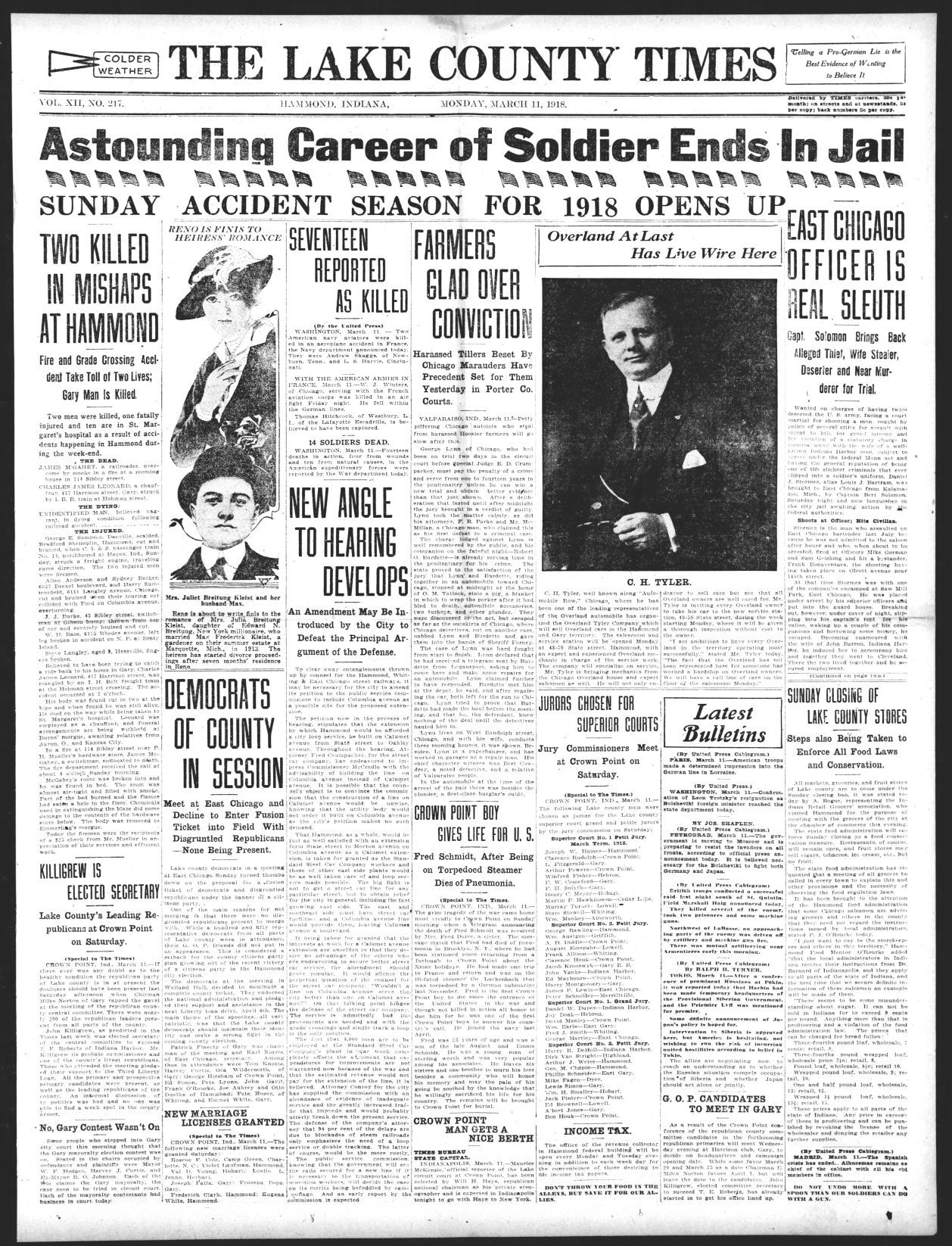 March 11, 1918: Astounding Career of Soldier Ends In Jail